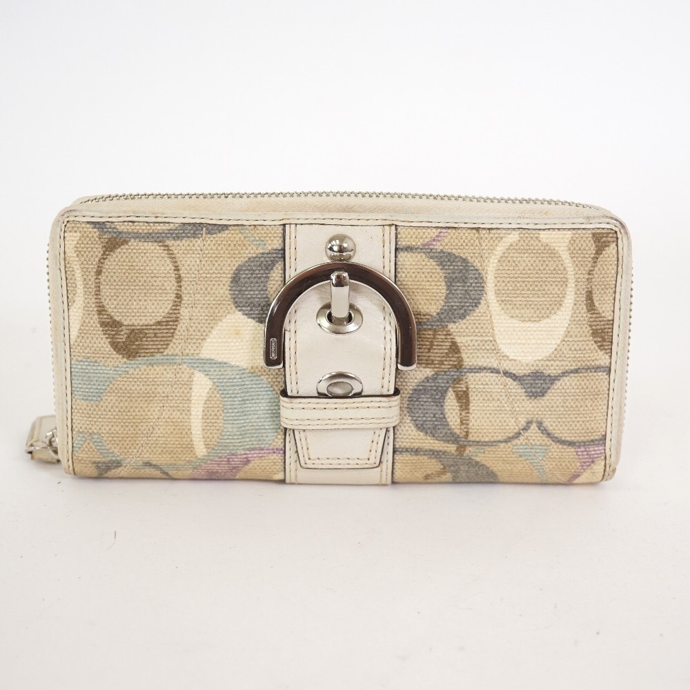 COACH Signature Canvas leather round zip wallet